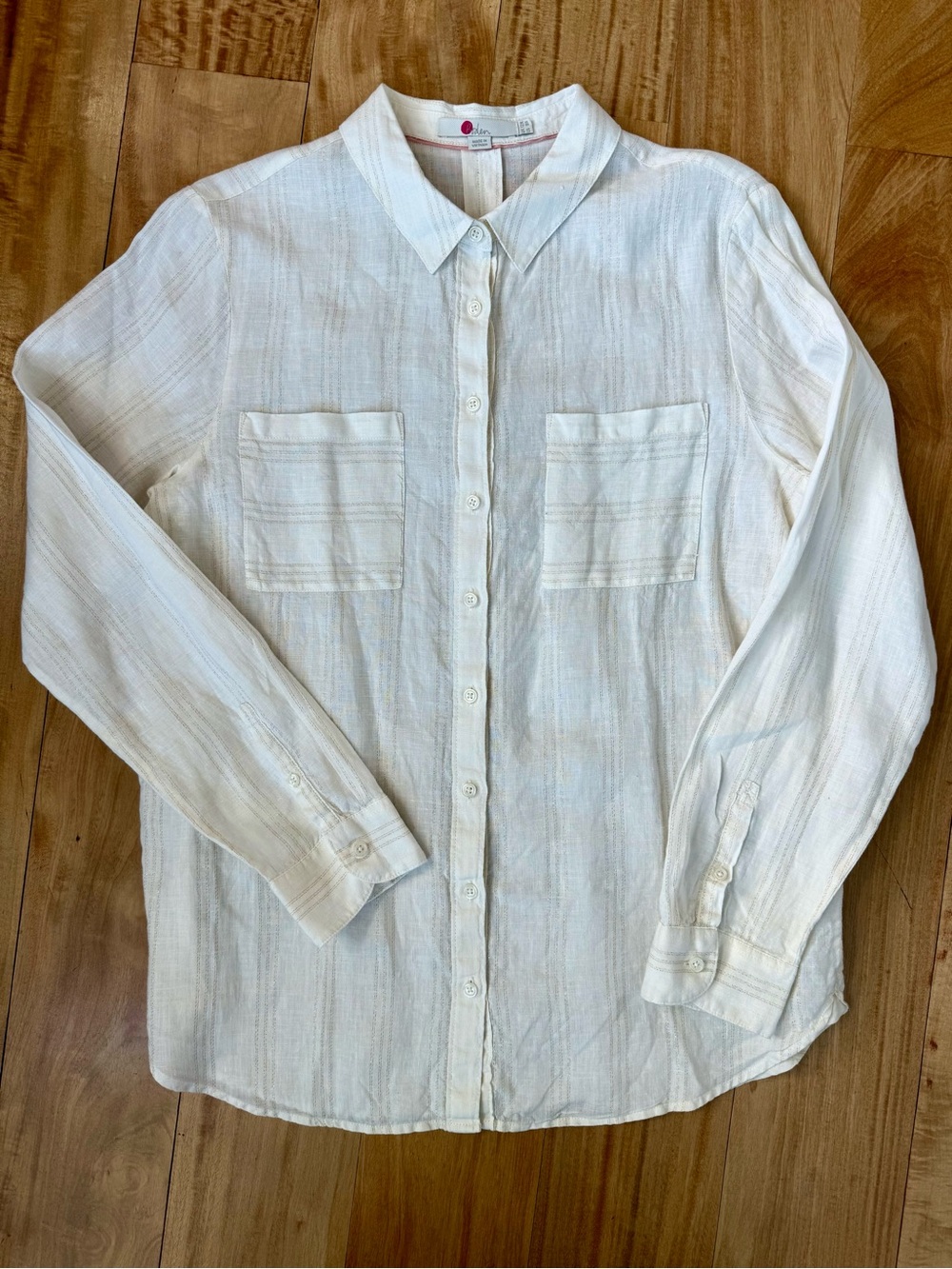Boden Cream Button-Down Shirt with Chest Pockets